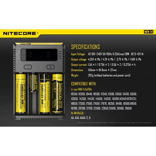 Nitecore Intellicharger New i4 Li-ion 18650 Pil Şarj Aleti Nitecore Intellicharger New i4 Li-ion 18650 Pil Şarj Aleti